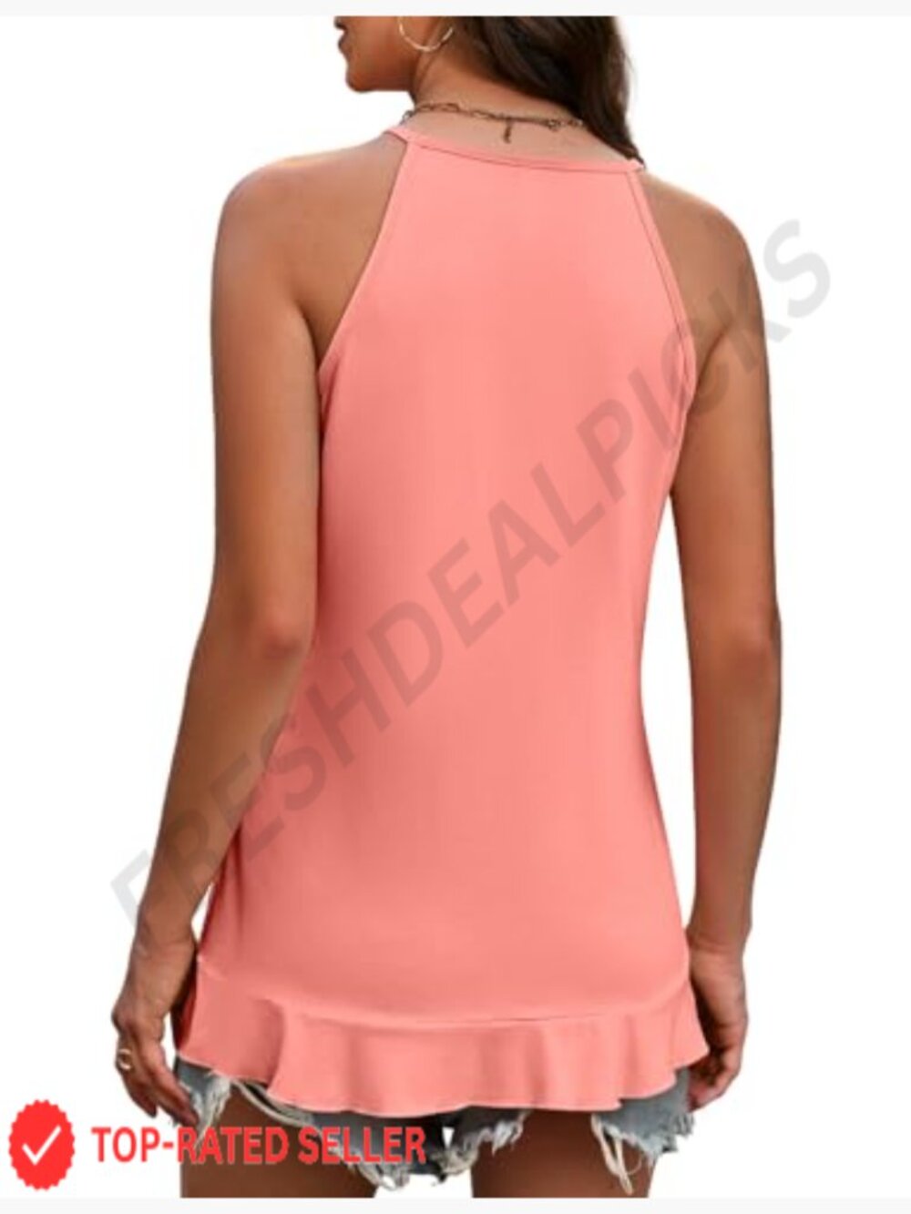 Womens Halter Tank Top Ruffle Hem Sleeveless Summer Blouses Beach Vacation Shirt - Picture 6 of 7
